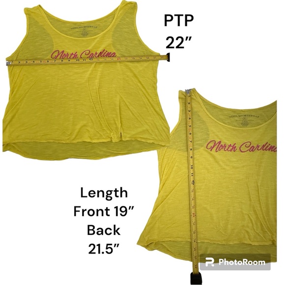 Adin Sportswear Women’s North Carolina Yellow Sheer High-Low Tank Top, Size XL - Picture 4 of 5